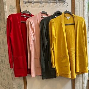 Women's Open Front Cardigan Sweater - Red, Pink, Green, Yellow. All 4